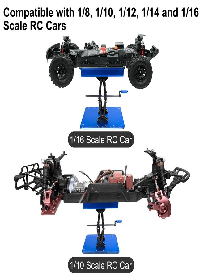 LRFHL RC Car Stand Aluminum Repair Workstation for 1/8 1/10 1/12 1/16 Traxxas TRX4 Axial Arrma Redcat Crawler Monster Truck Buggy, RC Car Repair Work Stand 360 Degree Rotation Lift Lower Tool Kit (Blue) - Image 3